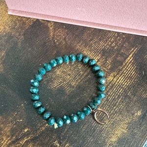 Elegant Teal Beaded Bracelet with Crescent Charm